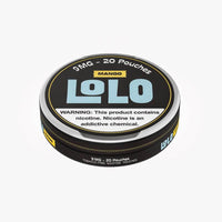 LoLo Nicotine Pouches in Mango flavor, 9mg strength, containing 20 tobacco-free pouches.