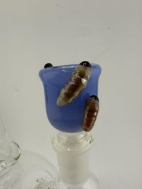 14mm lamp dancer glass bowl piece featuring realistic maggot sculptures in a playful blue design.