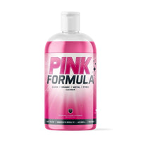 Pink Formula ISO Cleaner bottle for glass, ceramic, metal, and pyrex; effective and easy-to-use cleaning solution.