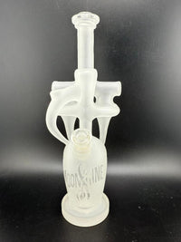 Domer Glass X Brando Glass Sandblasted Moonshine Mug 10mm Recycler Looks Expensive Spokane Washington Domer double Nikk drips facing front