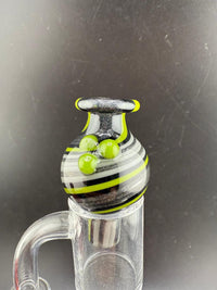 Filla John Line Worked Bubble Cap featuring bold colors and intricate line work, enhancing dabbing setups.