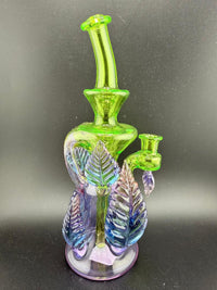 Brando Glass X Madelynn Glass Purple & Green Leaf Recycler 10mm 90°
