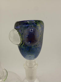 Crondo Glass Fumed Bubble Trap 14mm bowl piece featuring blue fume work and suspended air bubbles, ideal for any glass collector.