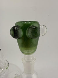 Crondo Glass Split Color Bowl 14mm showing vibrant green color with unique eye-like features, handcrafted in Washington.