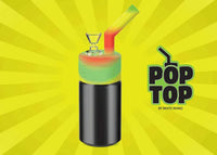 White Rhino Pop Top Adapter on a colorful background, transforming a 12oz can into a portable water pipe.