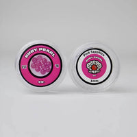 Ruby Pearl Co Pink Sapphire Terp Pearls in clear container, designed for premium dabbing performance, heat retention, and flavor enhancement.