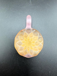 Handcrafted Mcdoogle Glass Retti Molded Sandblasted Pendant with frosted finish and floral pattern.