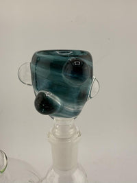 Crondo Glass Frit Swirl 14mm Bowl showcasing vibrant blue and green colors with unique swirl patterns and bubbles.