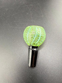 Green Wrap & Rake 14mm bowl with vibrant leaf design and black joint on a dark background.