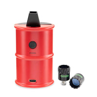 Ooze Electro Barrel Mini Electric Dab Rig in red with removable atomizers, showcasing a portable and stylish design.