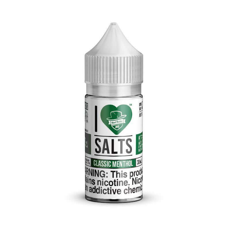 I Love Salts 30ml bottle featuring Classic Menthol flavor, a nicotine salt e-liquid for vaping enthusiasts.