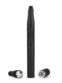 Puffco Plus Portable Vaporizer in black with two interchangeable mouthpieces.
