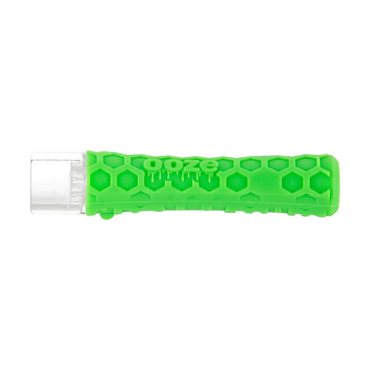 Ooze Piper silicone glass hand pipe in vibrant green color, featuring a honeycomb texture and removable bowl.