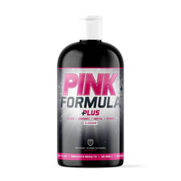 Pink Formula Plus cleaner bottle for glass, ceramic, metal, and Pyrex with effective results and no smell.