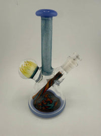 Handcrafted Highgrade Glass Mini Beaker with blue and brown swirls, featuring intricate design and functionality.