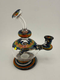 Mcdoogle Glass Rainbow Line Worked Ball Rig - 10mm, 90° angle with vibrant rainbow colors and stylish design.