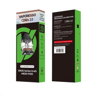 Vaporesso XROS Series 0.4Ω Mesh Pod packaging showcasing enhanced airflow and leak-resistance technology.
