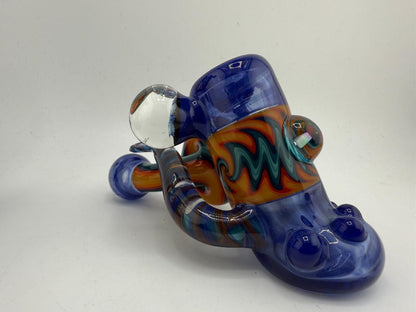 Crondo Glass Sonic Blue Fire & Ice Wig Wag Recycler 14mm 90° W/ Matching Hammer