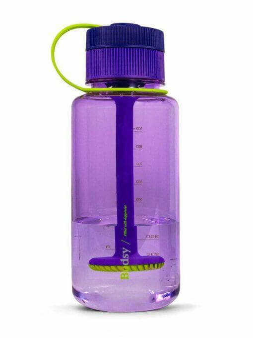 Puffco Budsy Water Bottle, a portable water pipe with a purple design for discreet smoking on the go.