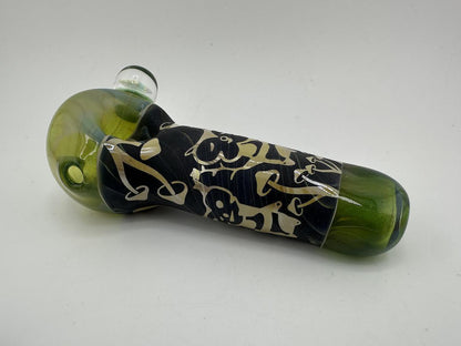 Danny W Glass Dry Pipe - Zelda Green Sandblasted Korok and Mushroom