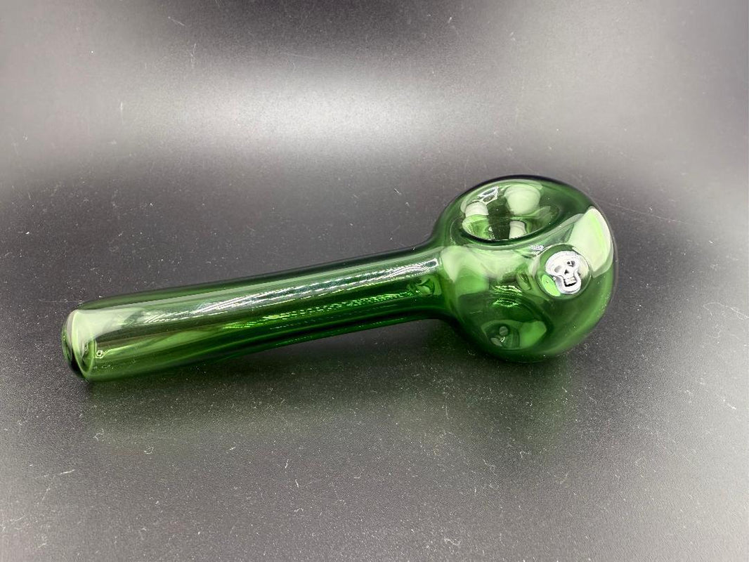 Filla John Glass full color large bowl spoon pipe in green, handcrafted in Spokane, WA, featuring a smooth finish.
