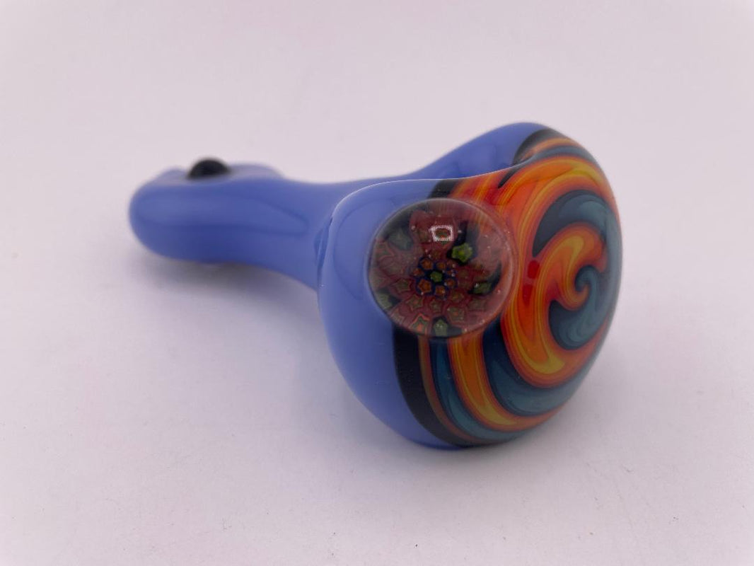 Highgrade Glass Dry Pipe  - Blue w/ Reversal Wig Wag Cap