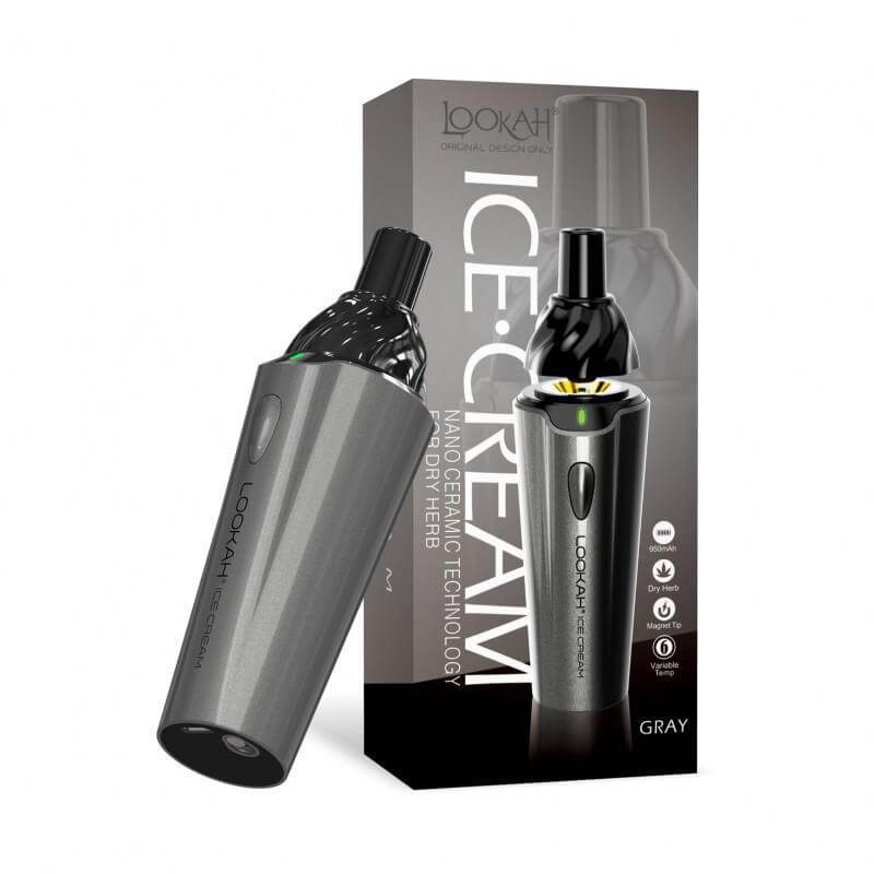 LOOKAH Ice Cream dry herb vaporizer pen in gray with packaging, featuring advanced nanoceramic technology.