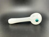 Filla John Glass large bowl spoon pipe featuring a frosted white body and turquoise accent, handcrafted in Spokane, WA.