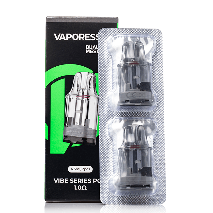 Vaporesso Vibe Series Dual Mesh Pod 4.5ml with packaging, showcasing 2 pods for enhanced vaping experience.
