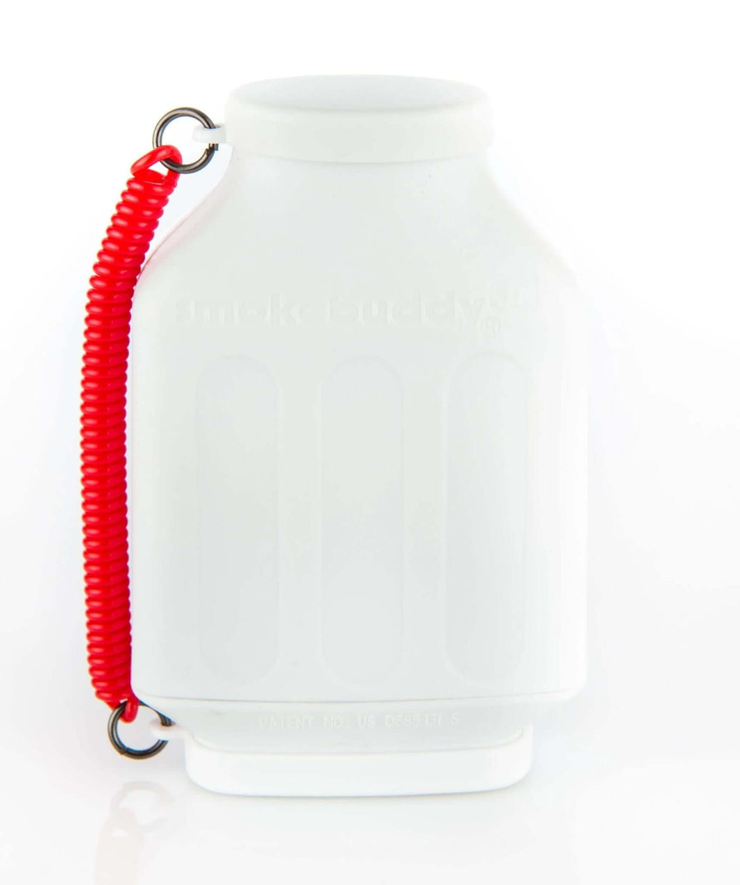Smokebuddy Junior Personal Air Filter in white with red travel cap for discreet smoke filtering.