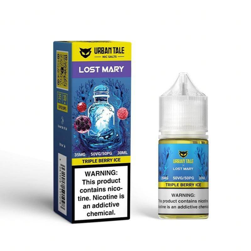 Urban Tale Lost Mary Salt Nic e-liquid featuring Triple Berry Ice flavor in a 30ml bottle.