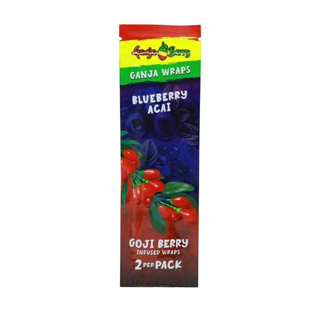 Ganja Berry Goji Berry Infused Wraps in Blueberry Acai packaging, 2 premium herbal wraps for a flavorful smoke experience.