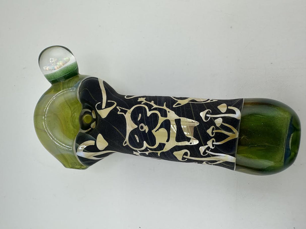 Danny W Glass Dry Pipe - Zelda Green Sandblasted Korok and Mushroom