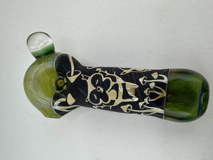 Danny W Glass Dry Pipe - Zelda Green Sandblasted Korok and Mushroom