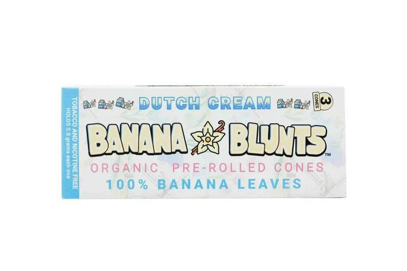 Banana Blunts Organic Pre-Rolled Cones Dutch Cream flavor, made from 100% banana leaves, tobacco-free and nicotine-free.