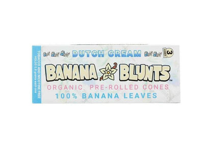 Banana Blunts Organic Pre-Rolled Cones Dutch Cream flavor, made from 100% banana leaves, tobacco-free and nicotine-free.