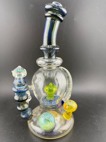 Brando Glass Blooper - UV Mushrooms , Space Tech Accents, Fumed Horn & UV Skull 10mm 90°