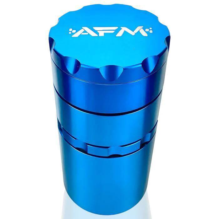 AFM 5pc Grinder in blue, featuring durable aluminum and sharp diamond teeth for precise grinding.