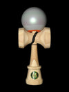 Sweets Kendama Stroh Pigeon Stripe Legend with grey tama and holo stripe, featuring orange bevel and white tracking dot.