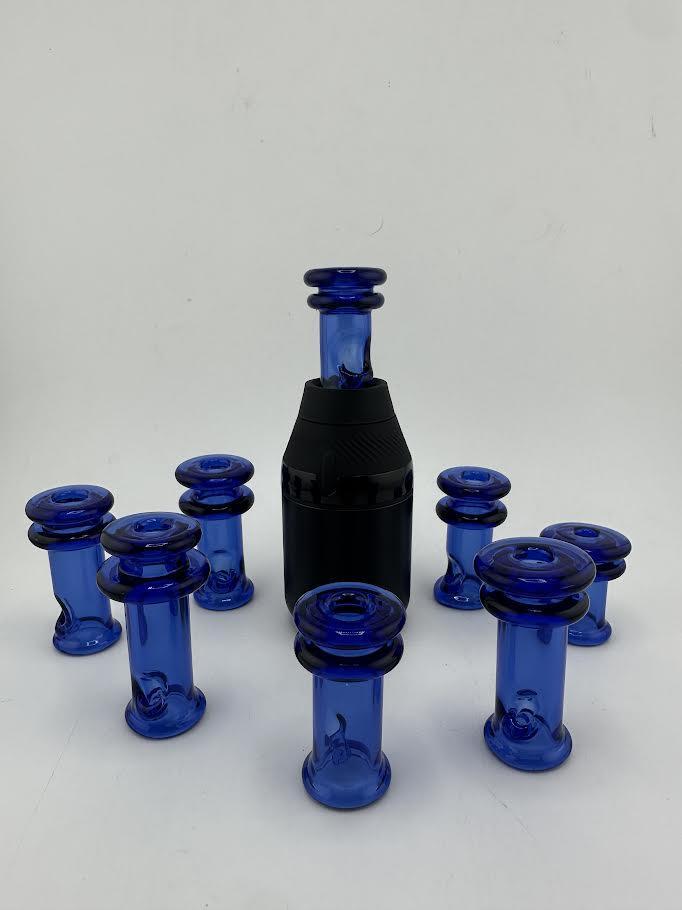 MJHoG Puffco Proxy Core Mouth Piece - Cobalt surrounded by matching cobalt glass accessories.