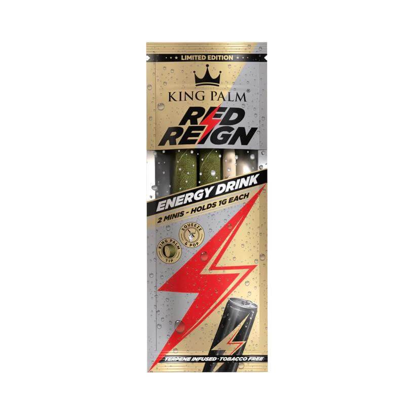 King Palm Red Reign Limited Edition Energy Drink featuring mini wraps for enhanced smoking experience.