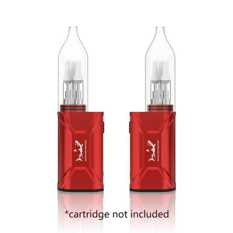 Hamilton Jetstream Red vaporizer device with dual cartridges, showcasing self-propelling functionality and adjustable settings.