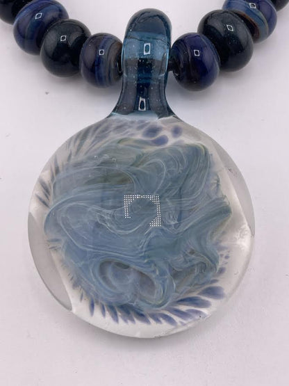 Phranq Glass Necklace - White & Blue Swirl