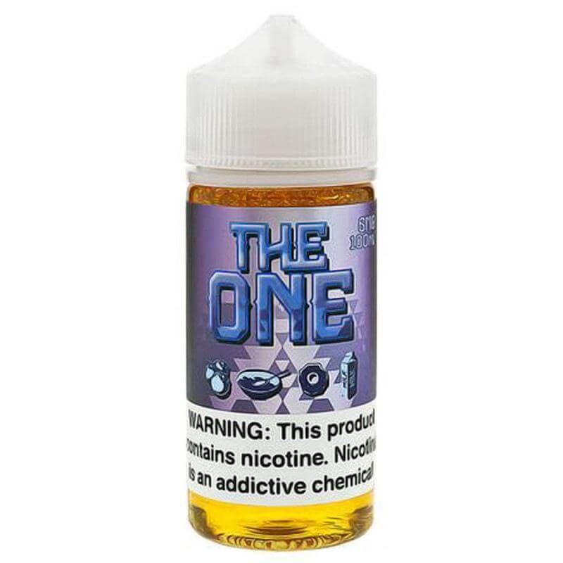 The One 100ml vape juice bottle showcasing vibrant design and nicotine warning.