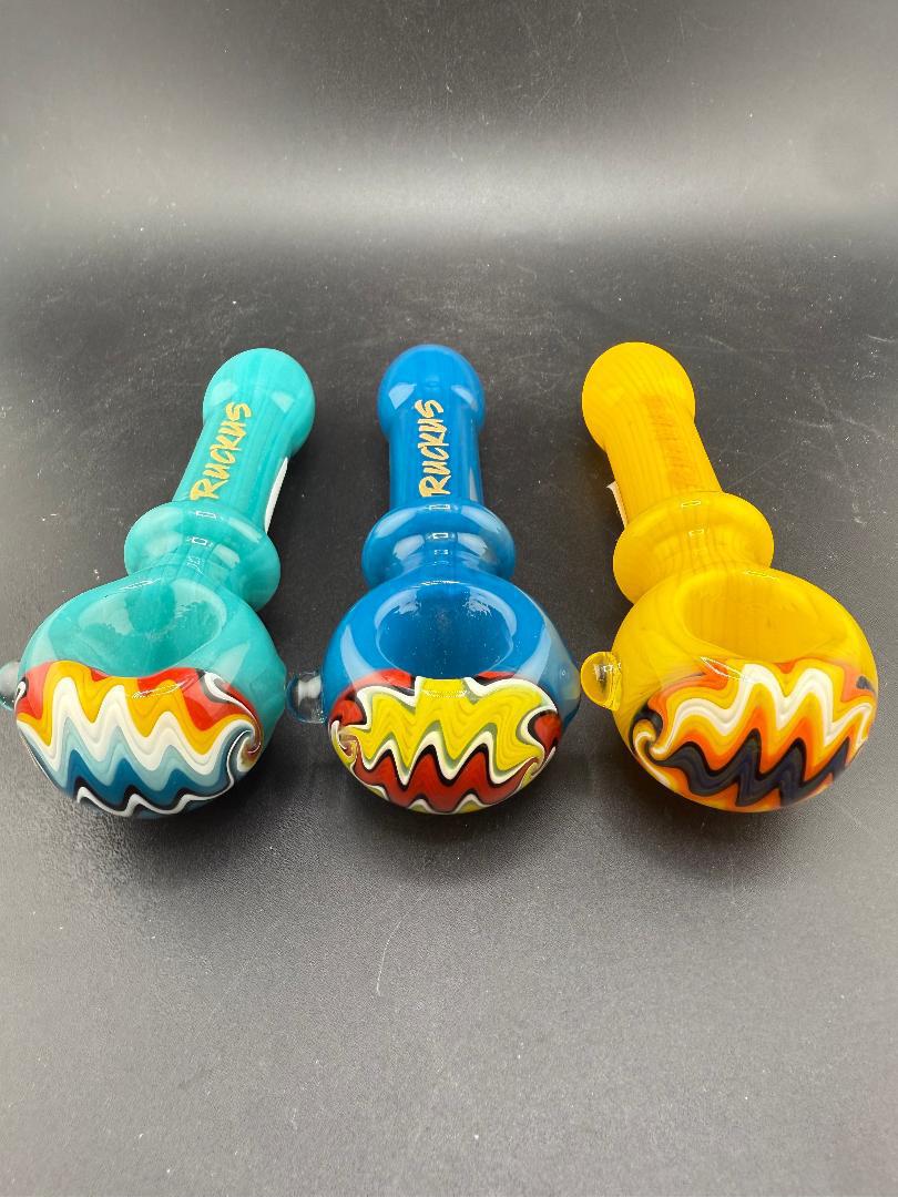 Ruckus Glass Hand Pipe -5" Wig Wag Cap