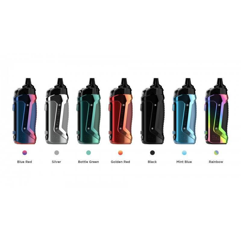 GeekVape B60 Kit colors including Blue Red, Silver, Bottle Green, Golden Red, Black, Mint Blue, and Rainbow.