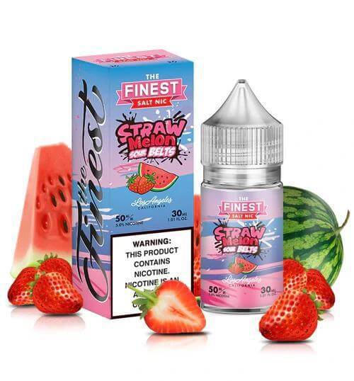 Finest Salt Nic Strawberry Watermelon vape juice 30ml bottle with colorful packaging and fruit accents.