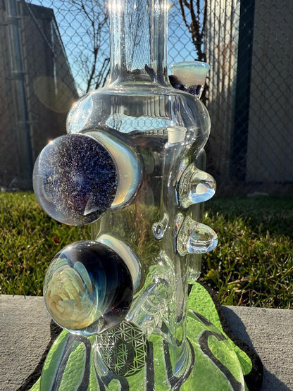Highgrade Glass Flower Straight Tube - Opaline Inline Perc w/ Dichro, Fume Implosion  & Opal Attachments 14mm 90°