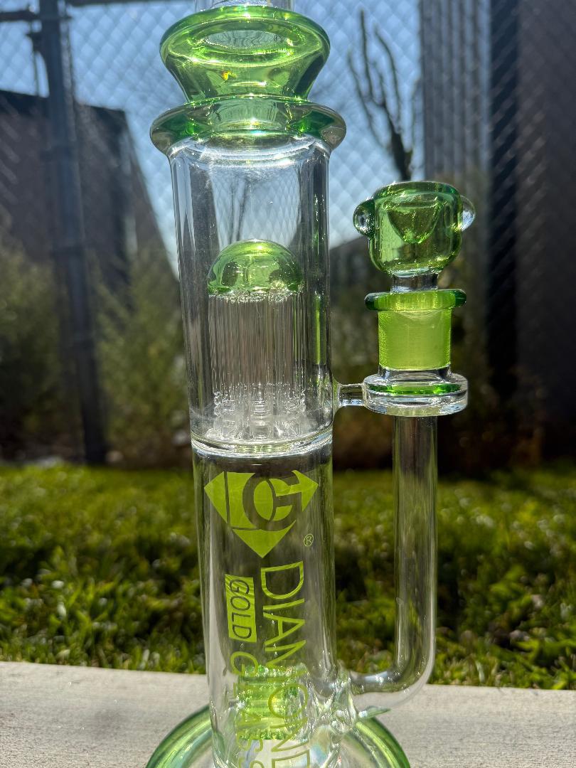 Diamond Glass 16" Inline Triple Flower Piece 14mm 90°