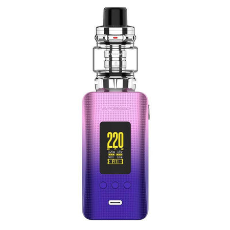 Vaporesso Gen 200 Itank vaping kit in gradient purple design with digital display and tank.